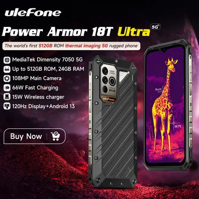 Ulefone Power Armor 18T Ultra 5G Rugged Smartphone，Dimensity 7050，512GB ROM +24GB RAM ，THERMAL BY FLIR®,Android 13，108MP