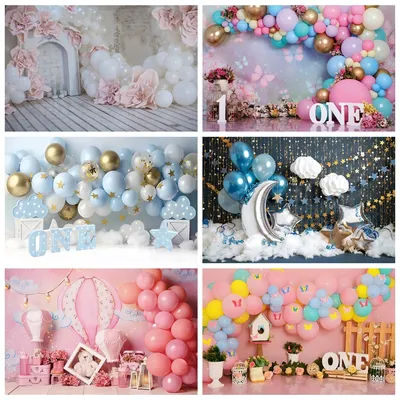 Baby Shower 1st Birthday Party Photo Backdrop Girl Boy Pink Balloon Flower Wood Floor Family