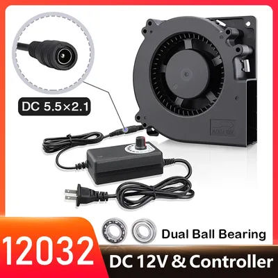 Hot 120MM Turbo Blower Fan 12V DC Female Connector 12cm 120x120x32mm 12032 Centrifugal Cooling Fan w/ AC 100V 220V Power Adapter