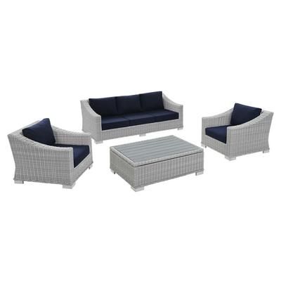 Conway Sunbrella® Outdoor Patio Wicker Rattan 4-Piece Furniture Set - East End Imports EEI-4359-LGR-NAV
