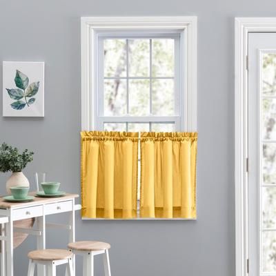 Wide Width Stacey Curtain Tailored Tier Pair by Ellis Curtains in Yellow (Size 56" W 36" L)