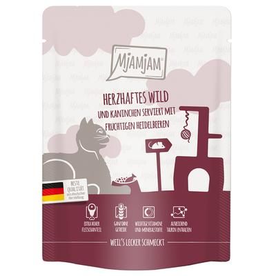 6x300g Hearty Game & Rabbit with Fruity Blueberries Squeezy Pouches MjAMjAM Wet Cat Food