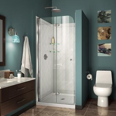 Dreamline DreamLine Aqua Fold 36 inch D x 36 inch W x 76 3/4 inch H Frameless Bi-fold Shower Door in Chrome, Shower Base, and Wall Kit in White DL-6526-01