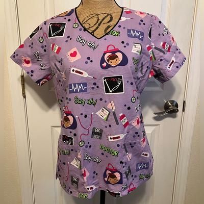 Disney Tops | Disney Doc Mcstuffins Dentist Dental Hygienist Nurse Scrubs Top V-Neck Lavender | Color: Pink/Purple | Size: M