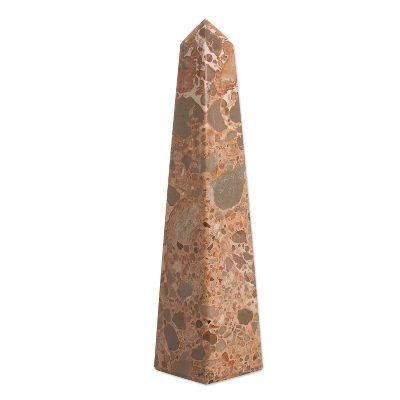 'Fortress' - Hand Carved Leopard Jasper Gemstone Obelisk Sculpture