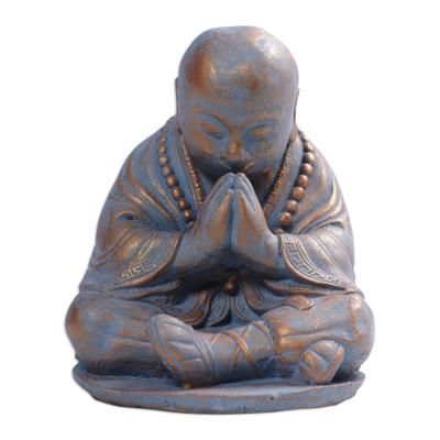 Shaolin Meditation,'Cast Stone Praying Shaolin Monk Sculpture in Antique Finish'