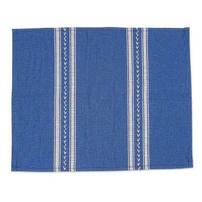 'Blue & White Hand-Woven Zapotec Cotton Placemat from Mexico'