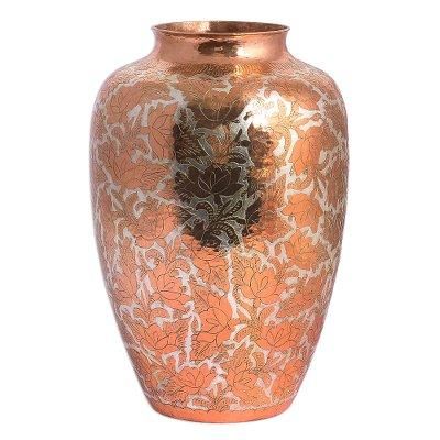 Shining Glory,'Handcrafted Floral Copper and Silver Vase from Mexico'