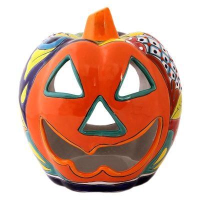 'Floral Jack-O-Lantern Talavera Ceramic Candle Holder'