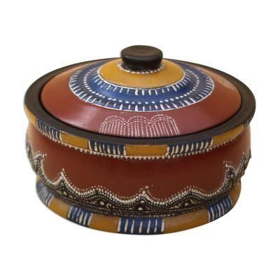 Colorful Hut,'Colorful Wood Decorative Jar Crafted in Ghana'