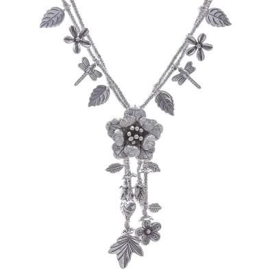 Garden Beauty,'Nature-Themed 950 Silver Y-Necklace from Thailand'