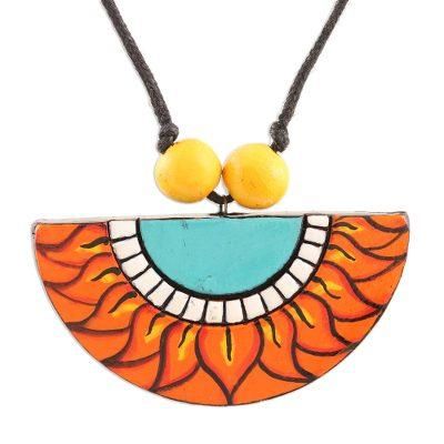 Summer Sunflower,'Handmade Ceramic Flower Pendant Necklace'