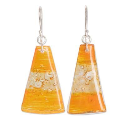 Gleaming Sunset,'Sterling Silver And Recycled Plastic Earrings From Guatemala'