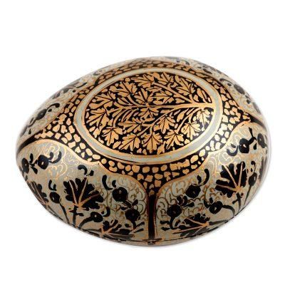 'Hand-Painted Papier Mache Box with Leaf Motif'