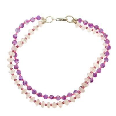 Bold Colors,'Amethyst and Rose Quartz Double Strand Bracelet'