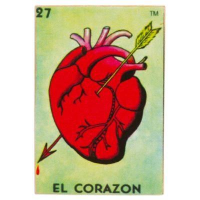 Folk Heart,'Mexican Wood Magnet with Red Heart Decoupage'