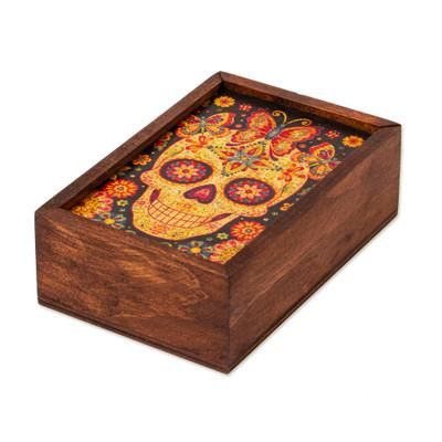 Skull of the Beloved,'Day of the Dead Mexican Wood Box with Decoupage'