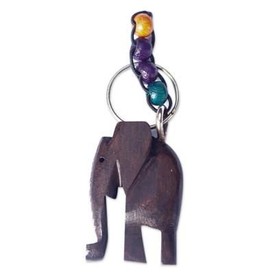 Elephant Amulet,'Handcrafted Ebony Wood Elephant Key Chain from Ghana'