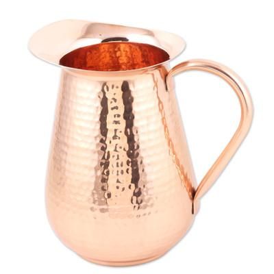 Traditional Allure,'Polished Copper Pitcher with a Hammered Finish from India'