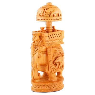 'Hand-Carved Classic Elephant Kadam Wood Sculpture (Small)'