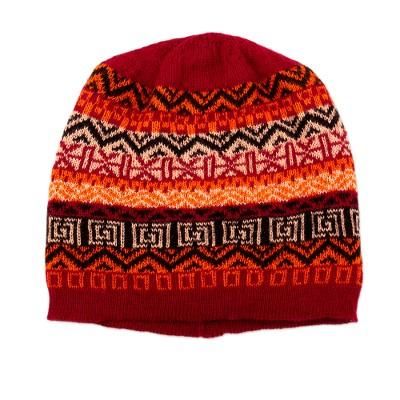Sunrise in the Andes,'Hand Knit 100% Baby Alpaca Hat in Red Shades from Peru'