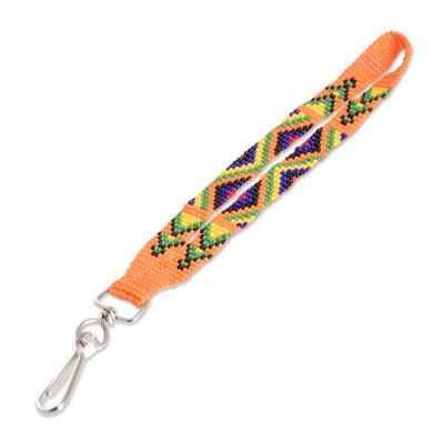Key to the Jungle,'Handcrafted Geometric Glass Beaded Keychain in Orange'