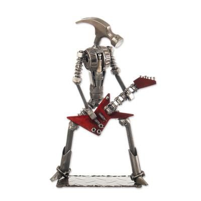'Eco-Friendly Recycled Metal Rock Guitarist Sculpture'