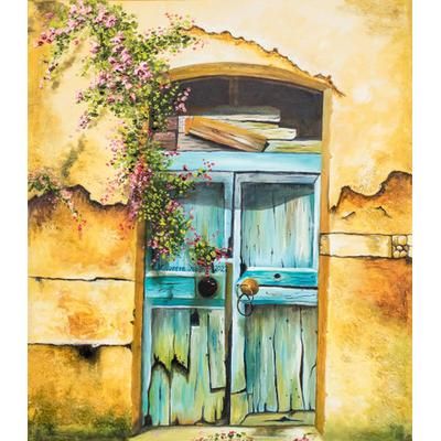 The Old Threshold,'Old Threshold with Flowers in Antigua Guatemala Oil Painting'