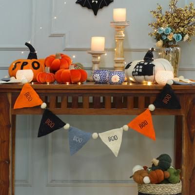 'Hand-Embroidered Halloween Themed Wool Felt Garland Bunting'