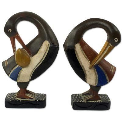 Ghanaian Sankofa Birds,'Ghanaian Sankofa Bird Wood Sculptures (Pair)'