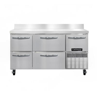 Continental FA60NBS-D 60" W Worktop Freezer w/ 3 Sections, 3 Door, 3 Drawers, 115v, Stainless Steel & Aluminum, Silver