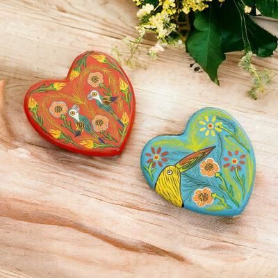 'Hand-Painted Nature-Themed Assorted Heart Magnets (Set of 2)'