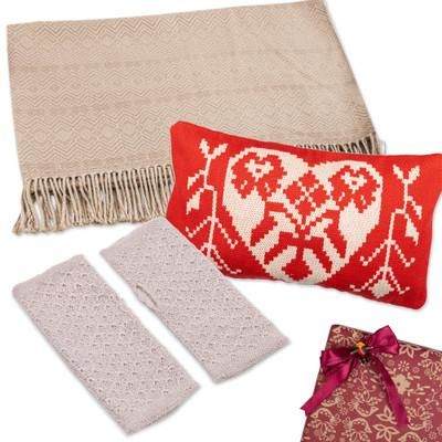 Snuggly & Trendy,'Curated Gift Set with Fingerless Mitts Throw & Cushion Cover'