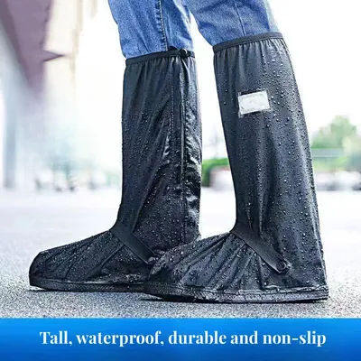 Couvre-chaussures de botte de pluie noir imperméable avec réflecteur chaussures transparentes montantes housses anti-poussière pour moto vélo couverture de pluie hommes femmes