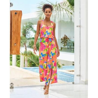 Boston Proper - Bright Blooms Print Scoop Neck Blouson Ankle Length Dress - XXS