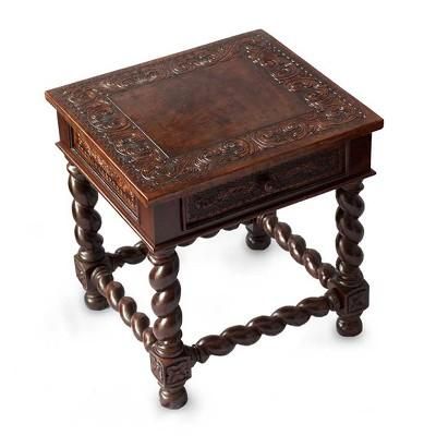 Viceroy,'Handcrafted Traditional Leather Wood End Table'