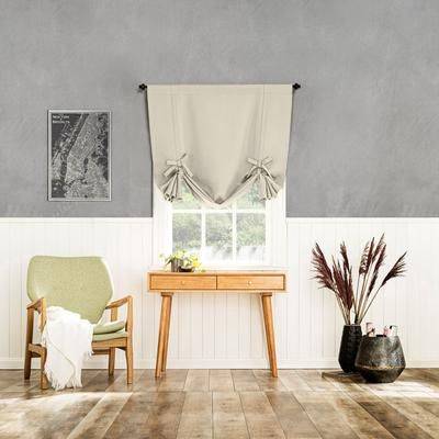 Greenwich Sun Zero™ 99% Blackout Solid Woven Tie-up Shade by BrylaneHome in Pearl