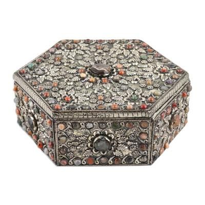 Garden Splendor,'Handcrafted Embossed Nickel-Plated Brass Jewelry Box'
