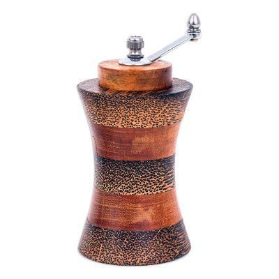 Curved Pepper,'Handcrafted Natural Brown Palm and Teak Wood Pepper Mill'