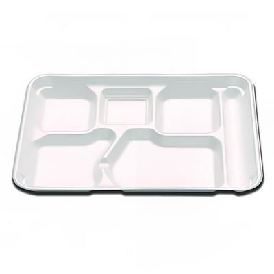 D&W Fine Pack FT6-500 Rectangular Foam Cafeteria Tray w/ 6 Compartments - 11 4/5" x 8 3/10", White
