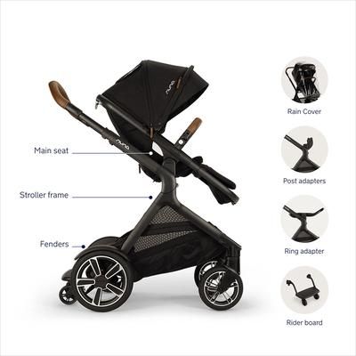 Nuna DEMI Next Stroller with Rider Board + DEMI Grow Bassinet with Stand + PIPA RX Travel System Bun