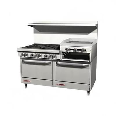 Southbend S60DD-2RR S-Series 60" 6 Burner Commercial Gas Range w/ Griddle/Broiler & (2) Standard Ovens, Natural Gas, Stainless Steel, Gas Type: NG