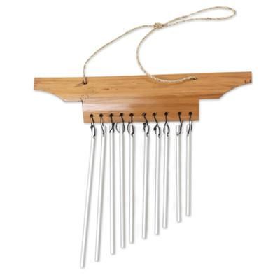 Empire of Melody,'Balinese Handmade Bamboo Aluminum Mini Wind Chimes in Brown'