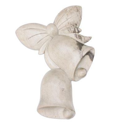 Lucky Bells,'Balinese Hibiscus Wood Wall Art with Hand-Carved Bells'