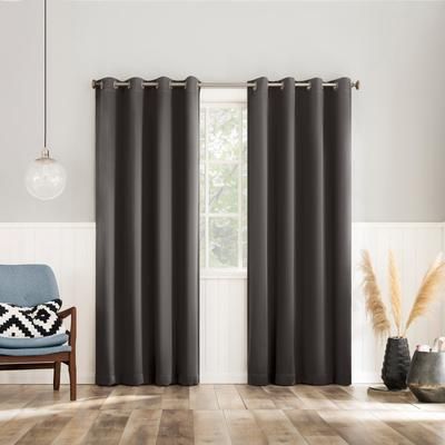 Sun Zero Brandon Magnetic Closure Grommet Curtain Panel, Set of 2 by BrylaneHome in Grey (Size 108"W 96" L)
