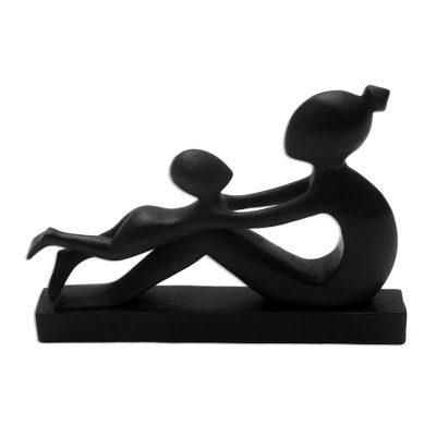 Shape of Love,'Suar Wood Mother and Child Sculpture'