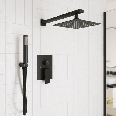 Randolph Morris Tranquil Rainfall Wall Mounted Shower Set with Square Shower Head, Square Valve and Square Handshower - Matte Black RMAS-2SSQ-SQH-HSQ-MB