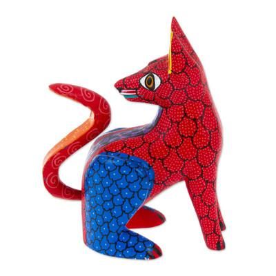 Colorful Fox,'Hand-Carved and Hand-Painted Wood Fox Alebrije Figurine'
