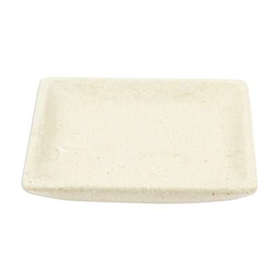 Ecru Sophistication,'Square Plate in an Ecru Tone Handcrafted from Marble'