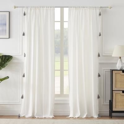 Monterrey Curtain Panels-Set Of 2- With Tiebacks And Tassels by Greenland Home Fashions in Antique White